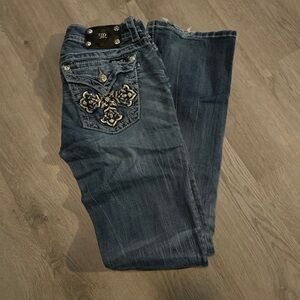Miss Me Women's Dark Blue Boot Cut Jeans with Embroidered Back Pockets
